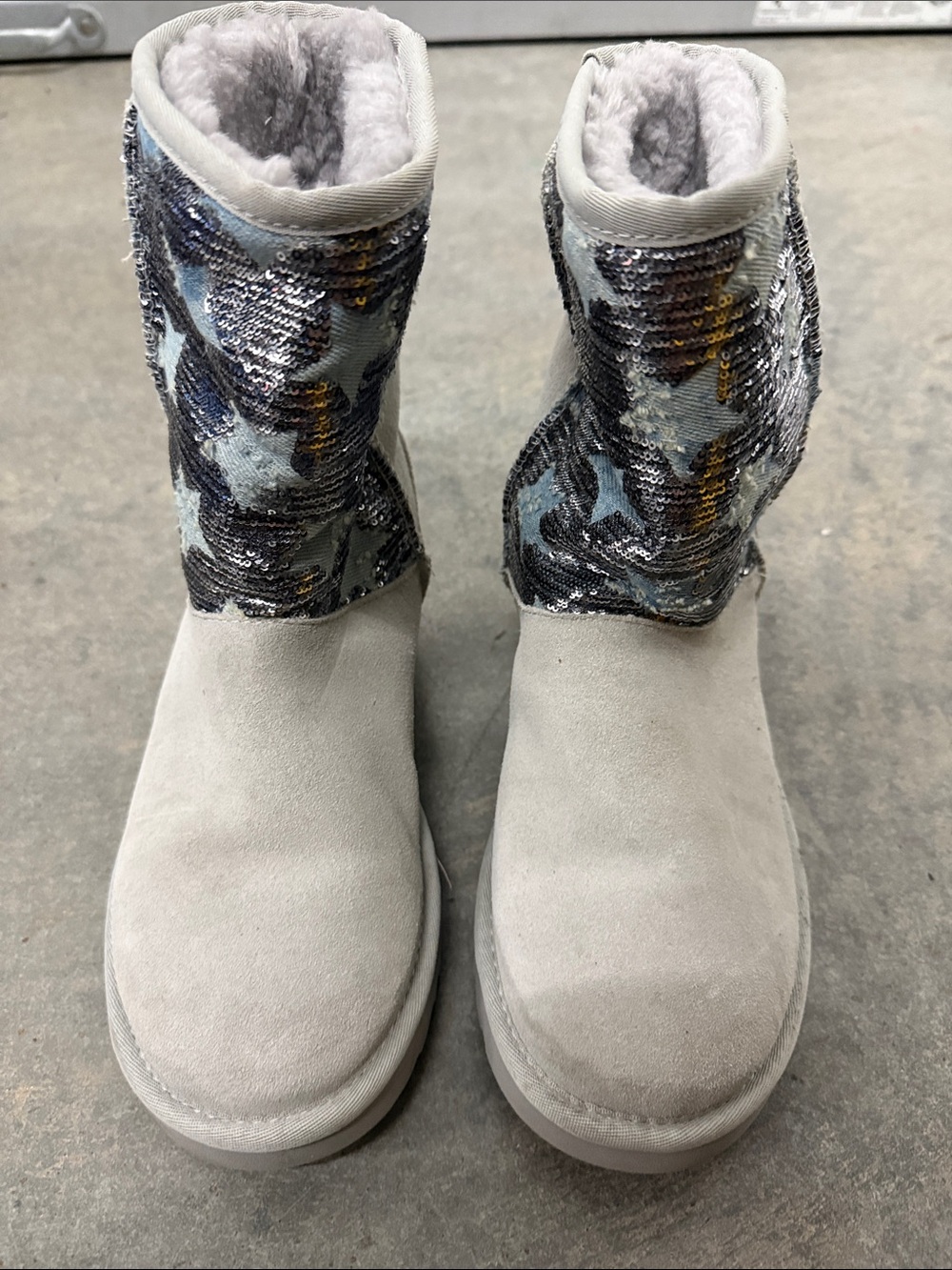 UGG Light Gray Suede Winter Boots with Sequin Accent